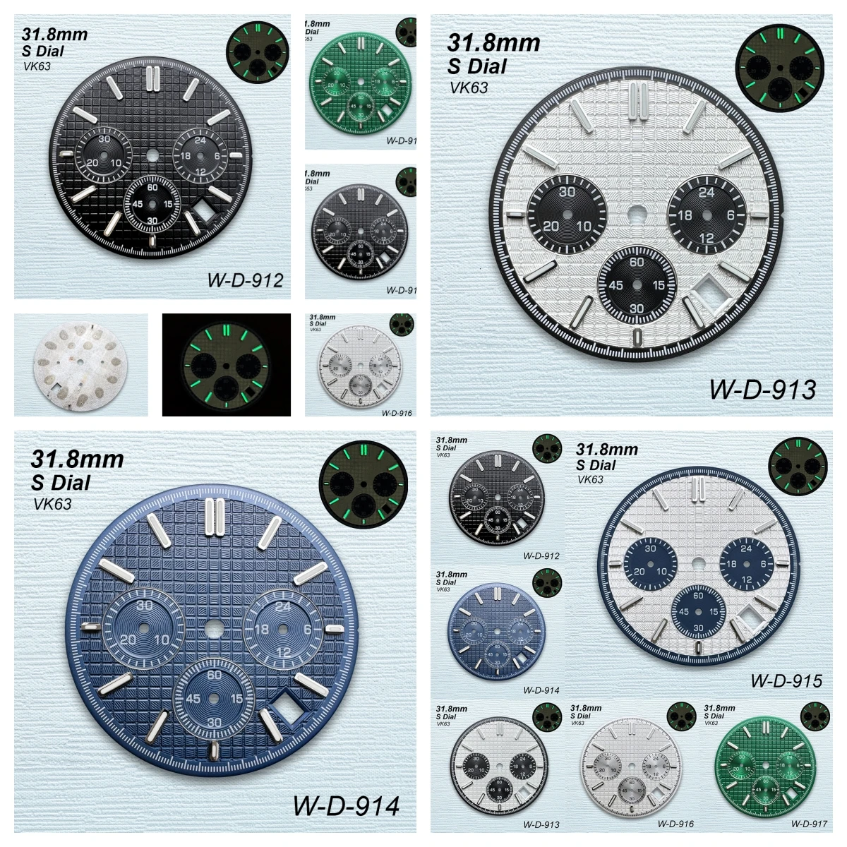 

31.8mm S Logo Panda Oak Dial Fit VK63 Quartz Movement Green Luminous High-Quality Watch Modification Accessories