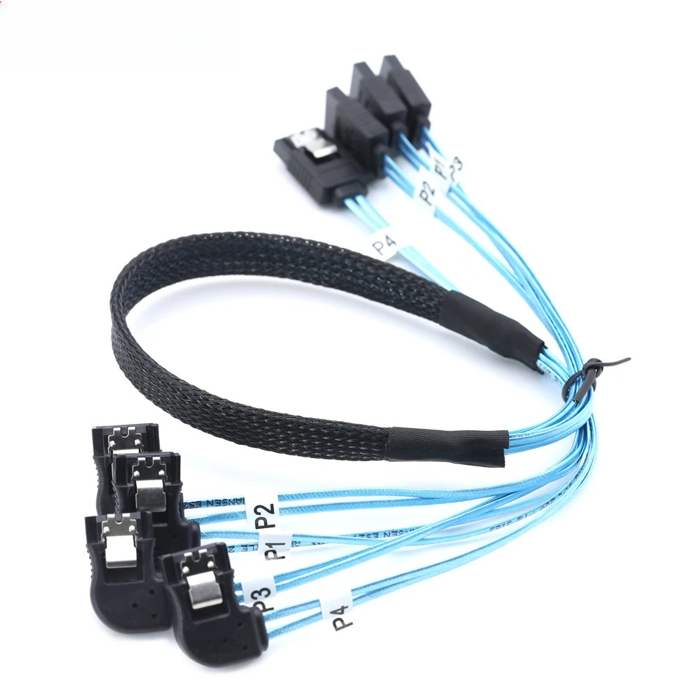 2pcs SAS4.0 4SATA to 4SATA 7PIN female right bend SSD solid state drive data computer main board cable