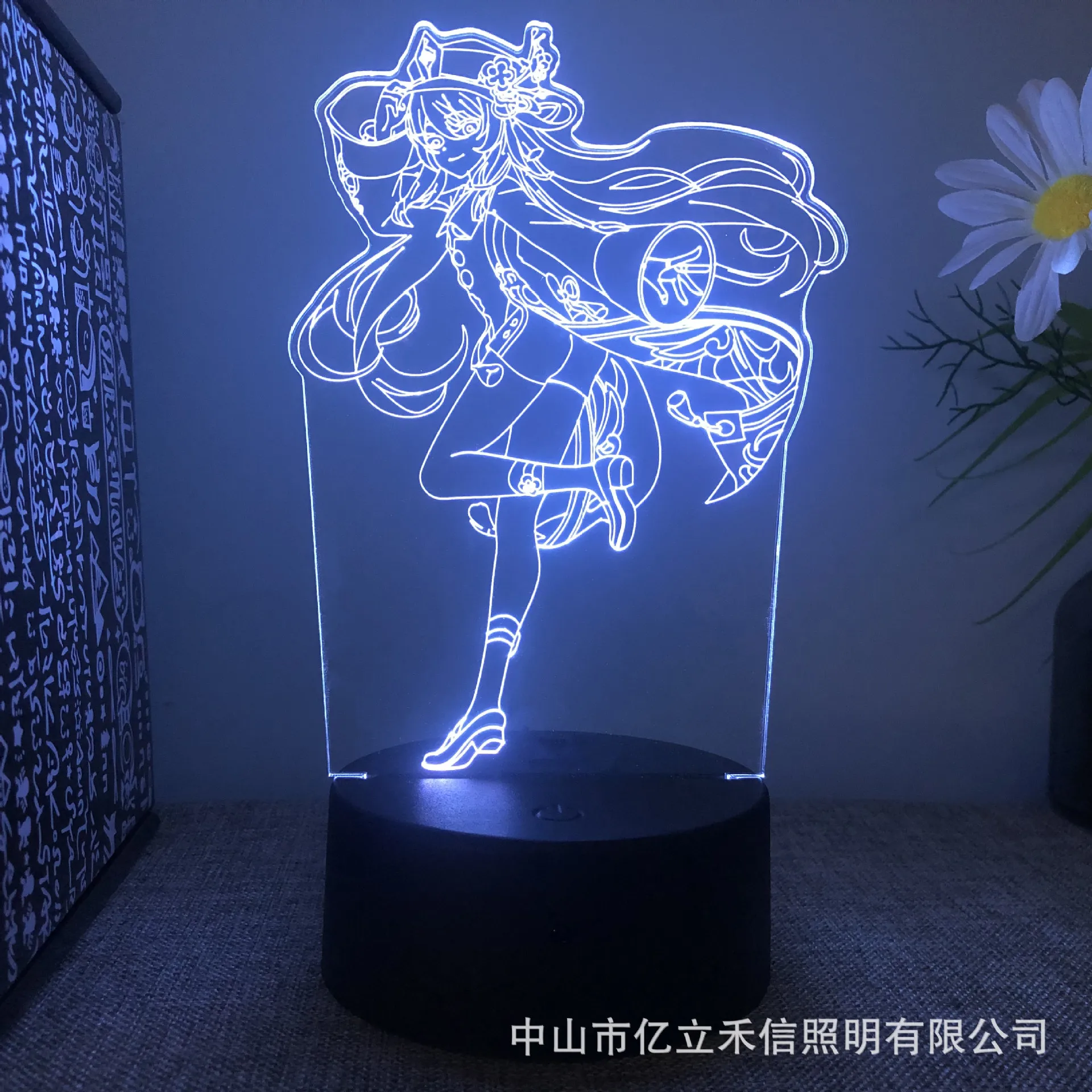 3D Acrylic LED Night Light Genshin Impact Anime Figures Model Hu Tao Lamp RGB Touch Decorative Table Lamp Xmas New Year Gifts