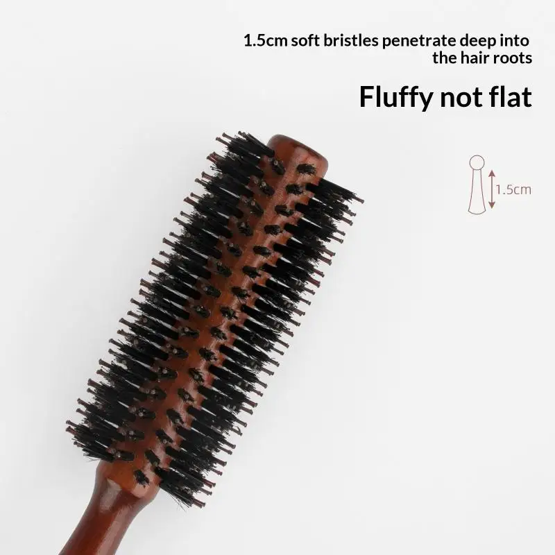 Wood Handle Boar Bristles Round Brush Professional Barber Salon Hairdressing Hair Brush Home Blow Dry Curling Volume Styling