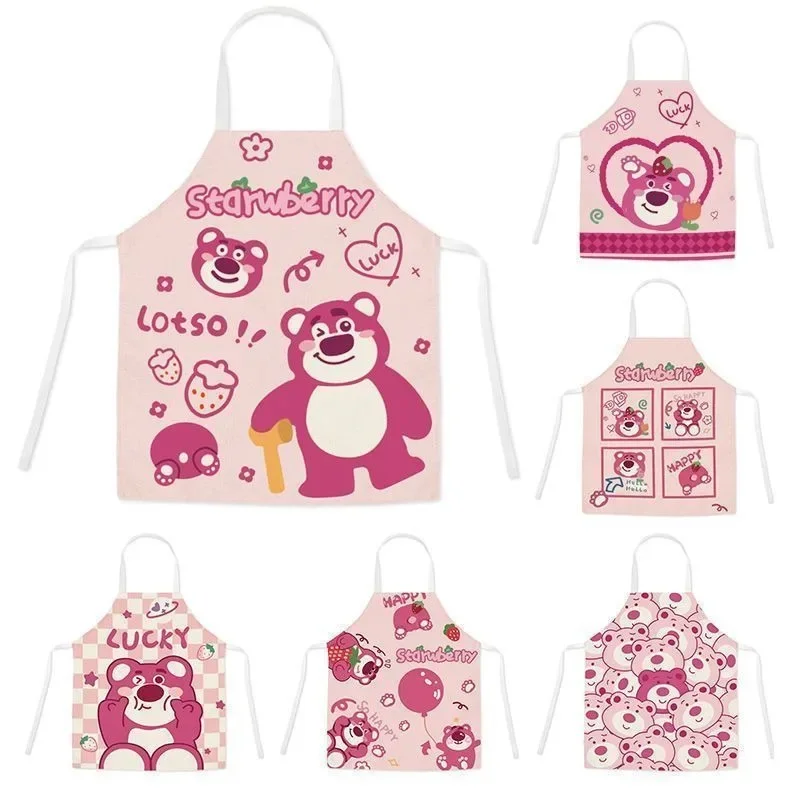 Cute cartoon Disney strawberry bear apron oil-proof and anti-fouling household convenient parent-child apron waiter apron