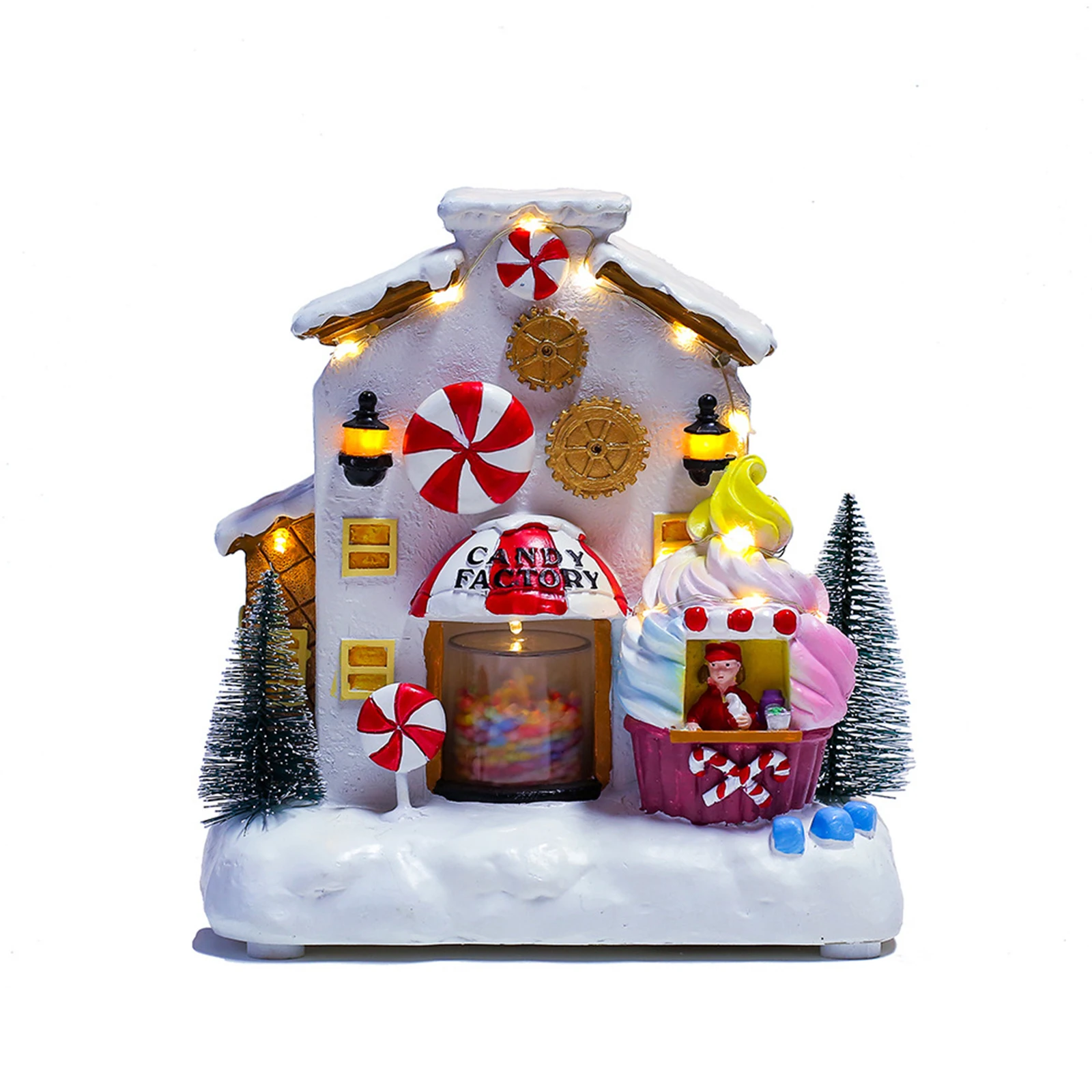 Merry Christmas Gifts Popcorn House Home Decoration Luminous Music House House LED Lights Resin Candy House Ornament