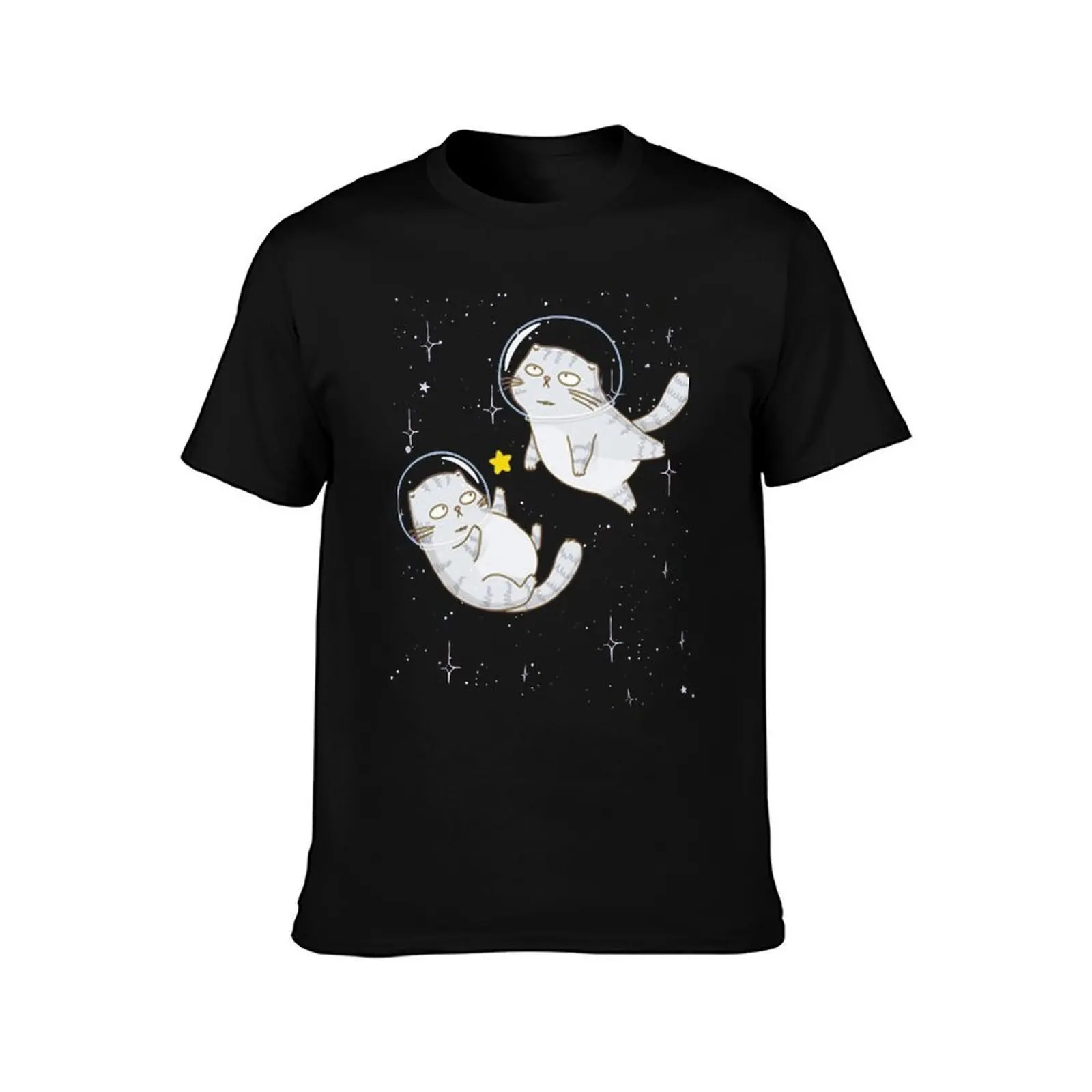 Cats Playing Whit Star T-Shirt, Summer Casual Cotton Tee, Oversized Streetwear Tops, Vintage Graphic Print, Unisex Men Women