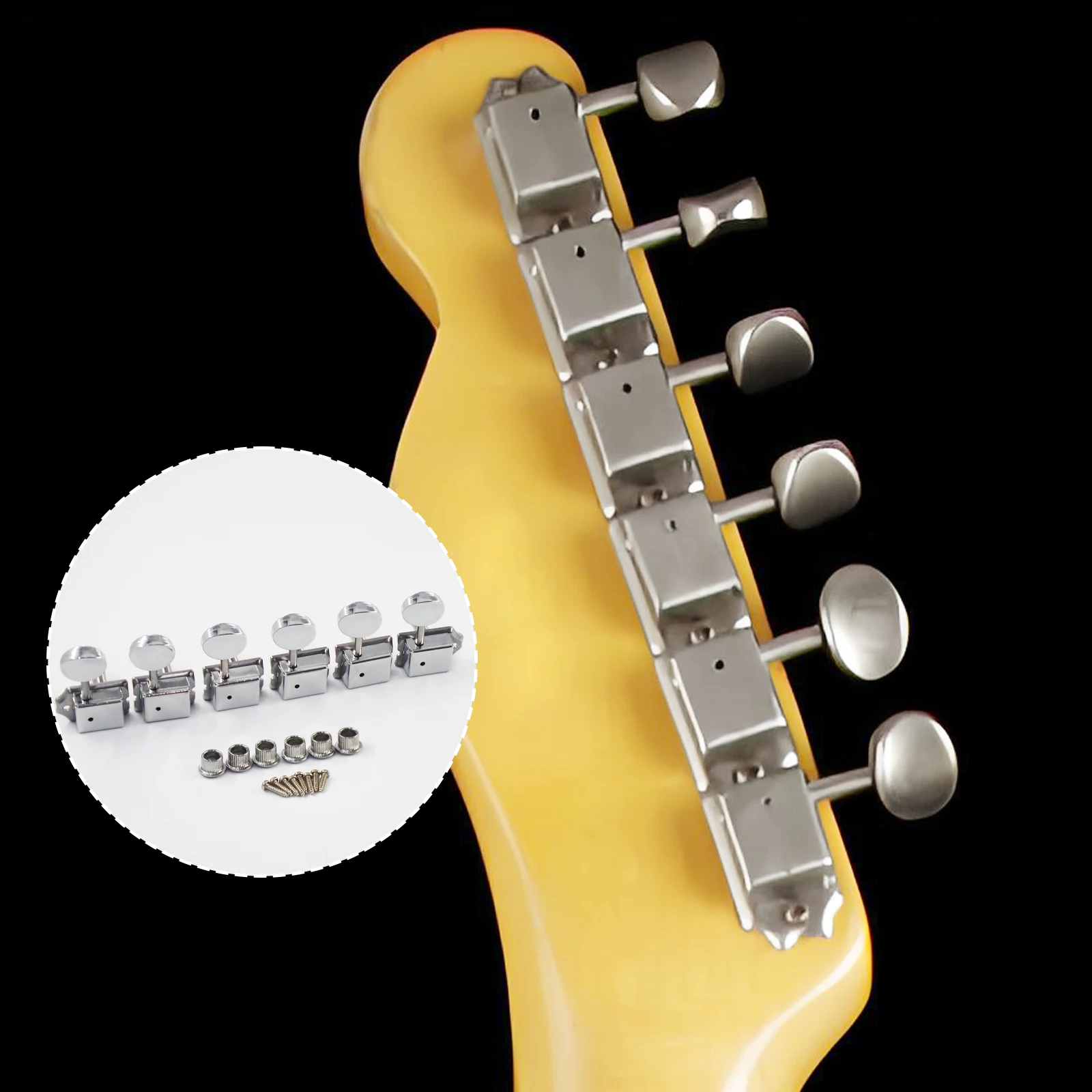 

PHRILAM Ретро гитарная ручка для настройки струн, комбинированный инструмент для электрогитар в стиле ST/TL, хромированная отделка, 6 шт., правые инструменты