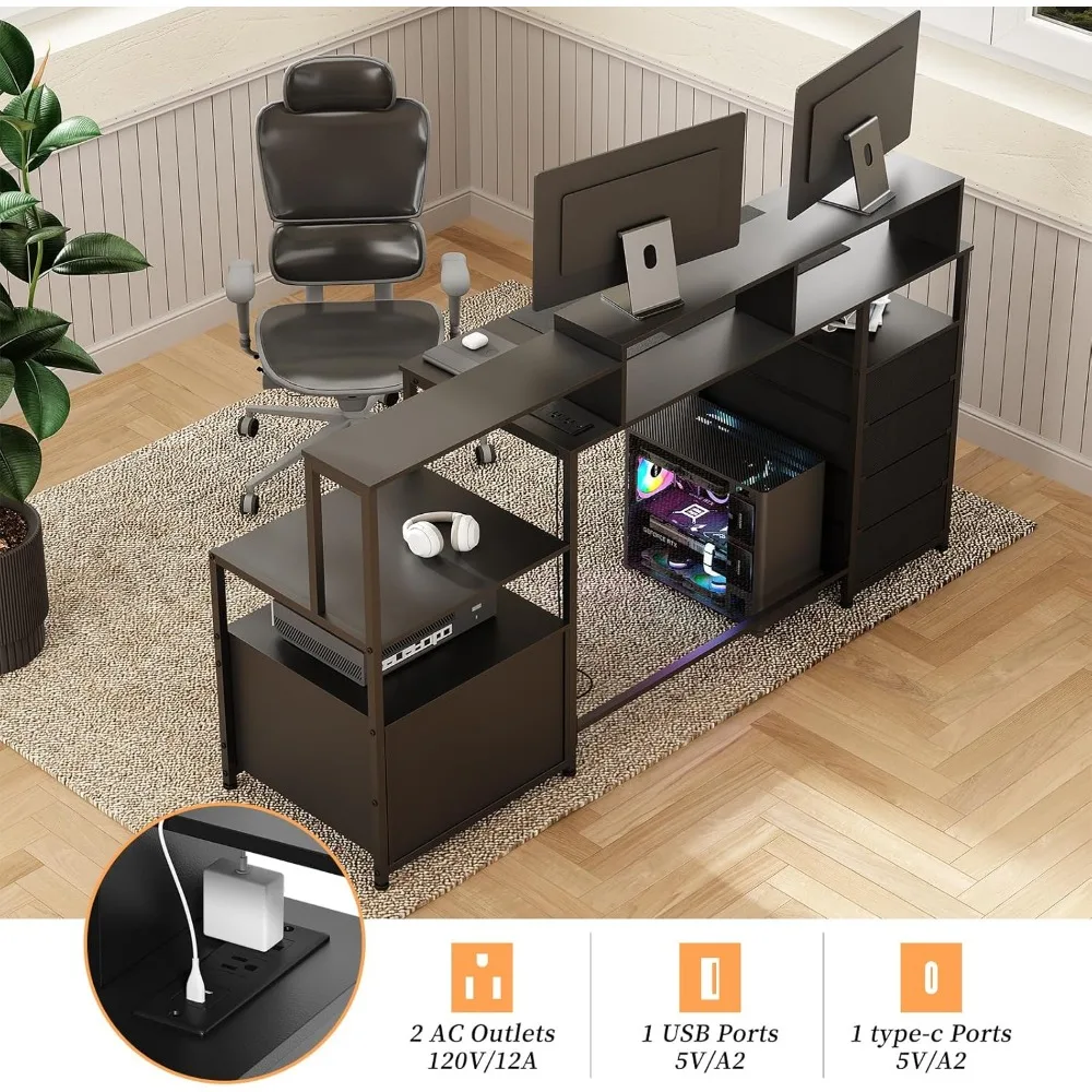 Computer Desk with Drawers, 67 Inch Desk with Storage, Work Desk with Power Outlet and Drawers, Work Desk for Home Office