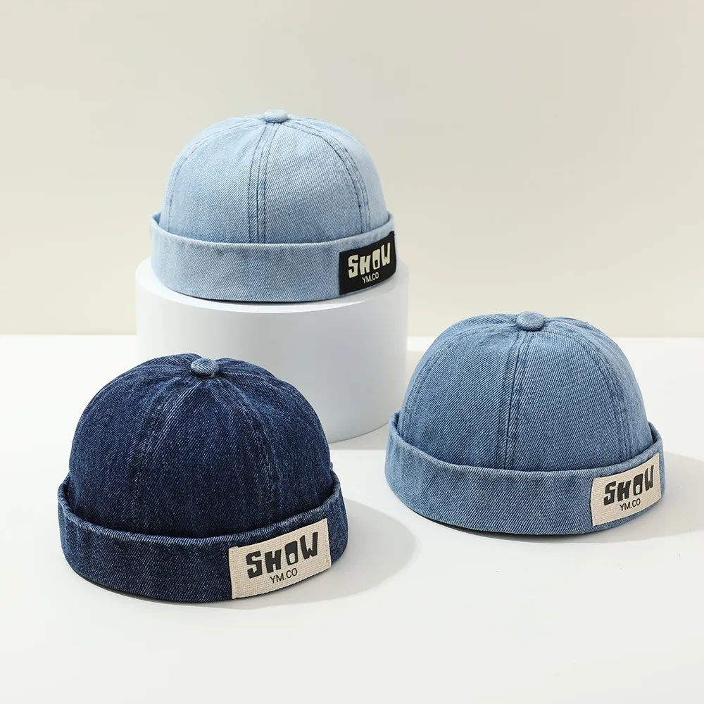 

Unisex Washed Denim Baby Brimless Hat Letter Embroidered Adjustable Kids Docker Caps Melon Cap Summer