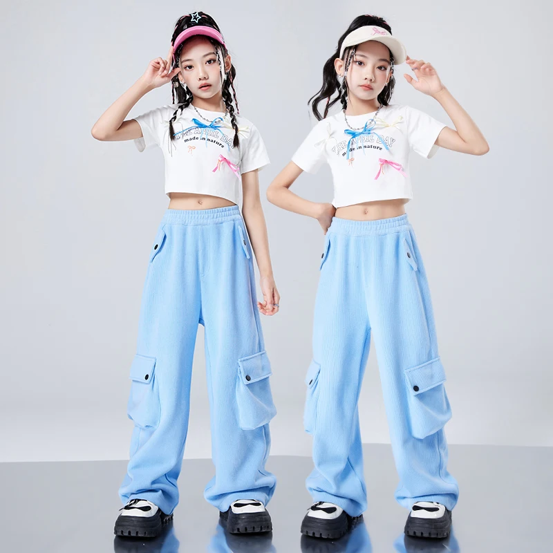 Kids Hip Hop Clothing White Sweatshirt Crop Top Tank Streetwear Tactical Cargo Pants Streetwear for Girl Dance Costume Clothes