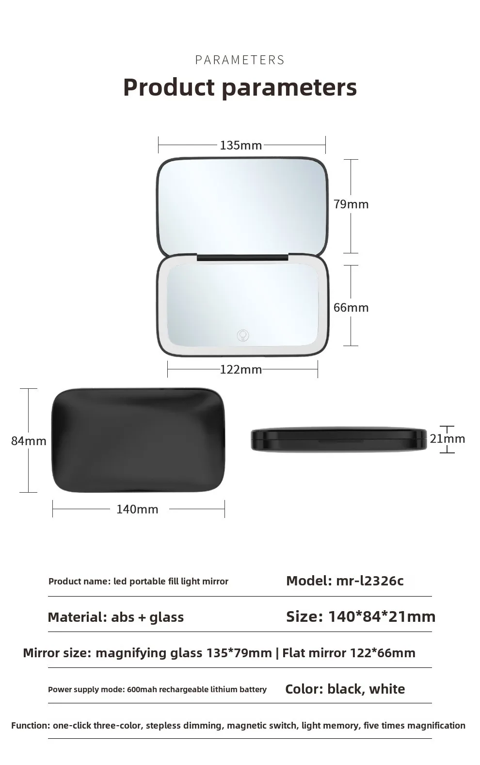 미니 휴대용 접이식 화장 거울 Led 조명 돋보기 소형 포켓 여행 미적 화장대 거울 메이크업 도구 5x