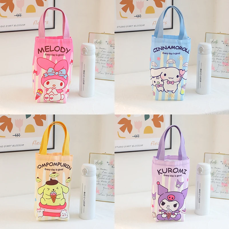 Kawaii Sanrio Hello Kitty Water Bottle Bag Cute Kuromi Pochacco Canvas Mug Bags Tote Girls Gift