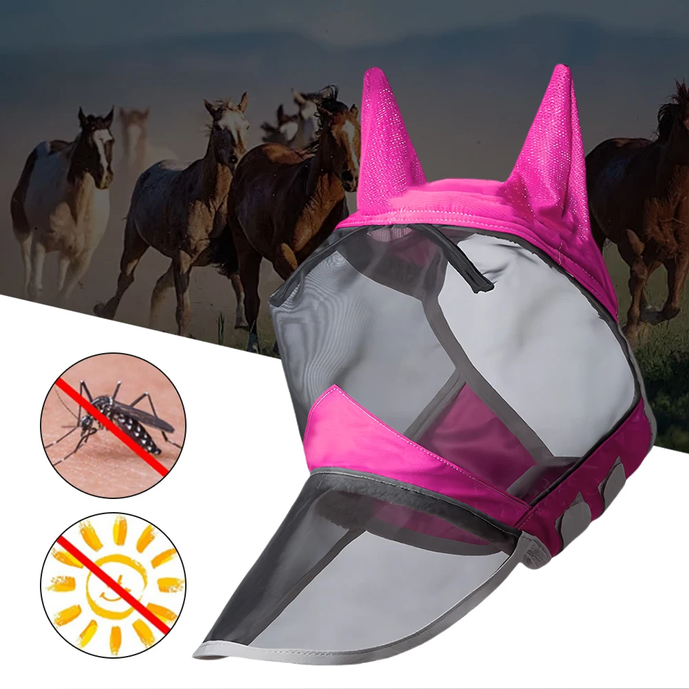 Anti-Mosquito Horse Full Face Protection Anti-Worms Mesh Mask with Nasal Cover Horse Face Mask Horse Riding Equestrian Equipment