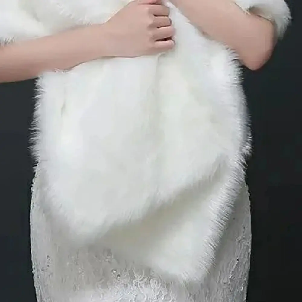 أنيقة سميكة ثوب الزفاف شال الفراء الأبيض الدافئة الزفاف التفاف لينة الملمس طويل أفخم فو الفراء التفاف اكسسوارات الزفاف