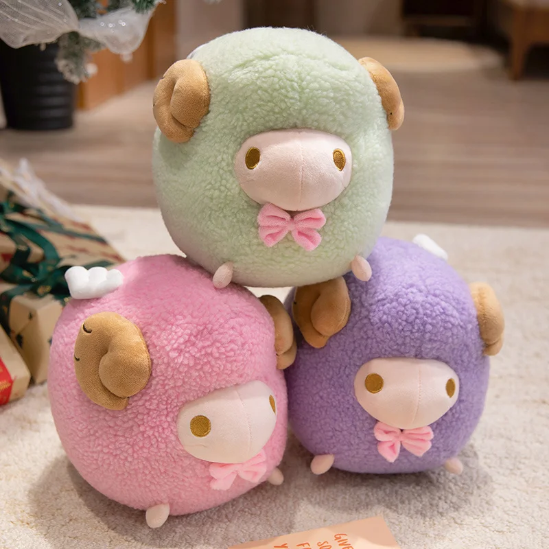 25cm Cartoon Cute Round Sheep Plush Doll Pillow Purple Pink Green Argali Goat Plush Toy Home Decoration Gift For Children