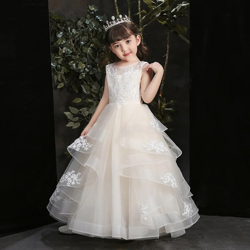 Children's Host Flower Girl Dress Little Girl Stylish Birthday Puffy Tulle Princess Dress Performance Costume Spring