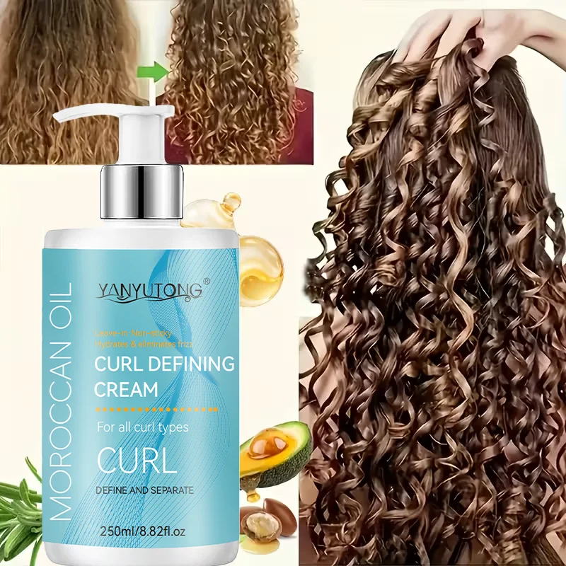 Crema para peinar el cabello rizado, fórmula hidratante y suavizante, mejora la elasticidad y el brillo del cabello rizado, fácil de fijar
