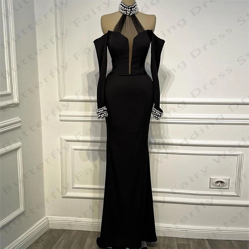 Gorgeous Black Women\'s Evening Dresses Elegant Long Sleeved Princess Prom Gowns Fashionable Celebrity Cocktail Party Dress Robe