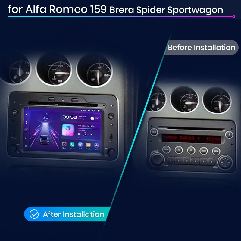 Radio de coche Junsun de 7' con CarPlay inalámbrico y Android Auto para Alfa Romeo 159 Brera Spire Sportwa, sistema multimedia inalámbrico Apple CarPlay, sistemas inteligentes, pantalla táctil IPS, reproductor de video estéreo, unidad principal de autorradio 2 Din, navegación, BT, GPS, 4G, WIFI, FM, AM, DSP, RDS, SWC. 2