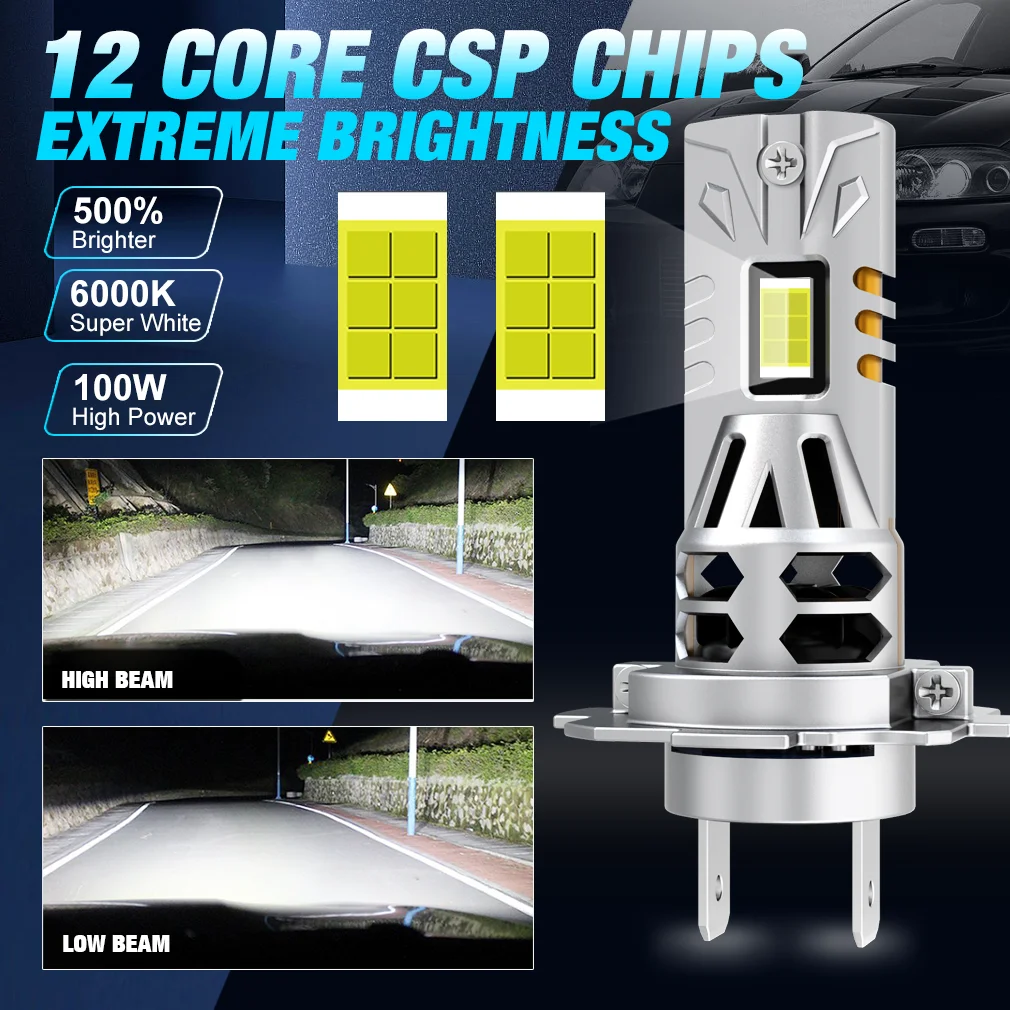 S&D H7 Faro LED 30000LM 100W Lampadina per fari per auto Super luminoso 6000K Bianco CANBUS Plug andPlay Faro automatico con ventola di raffreddamento