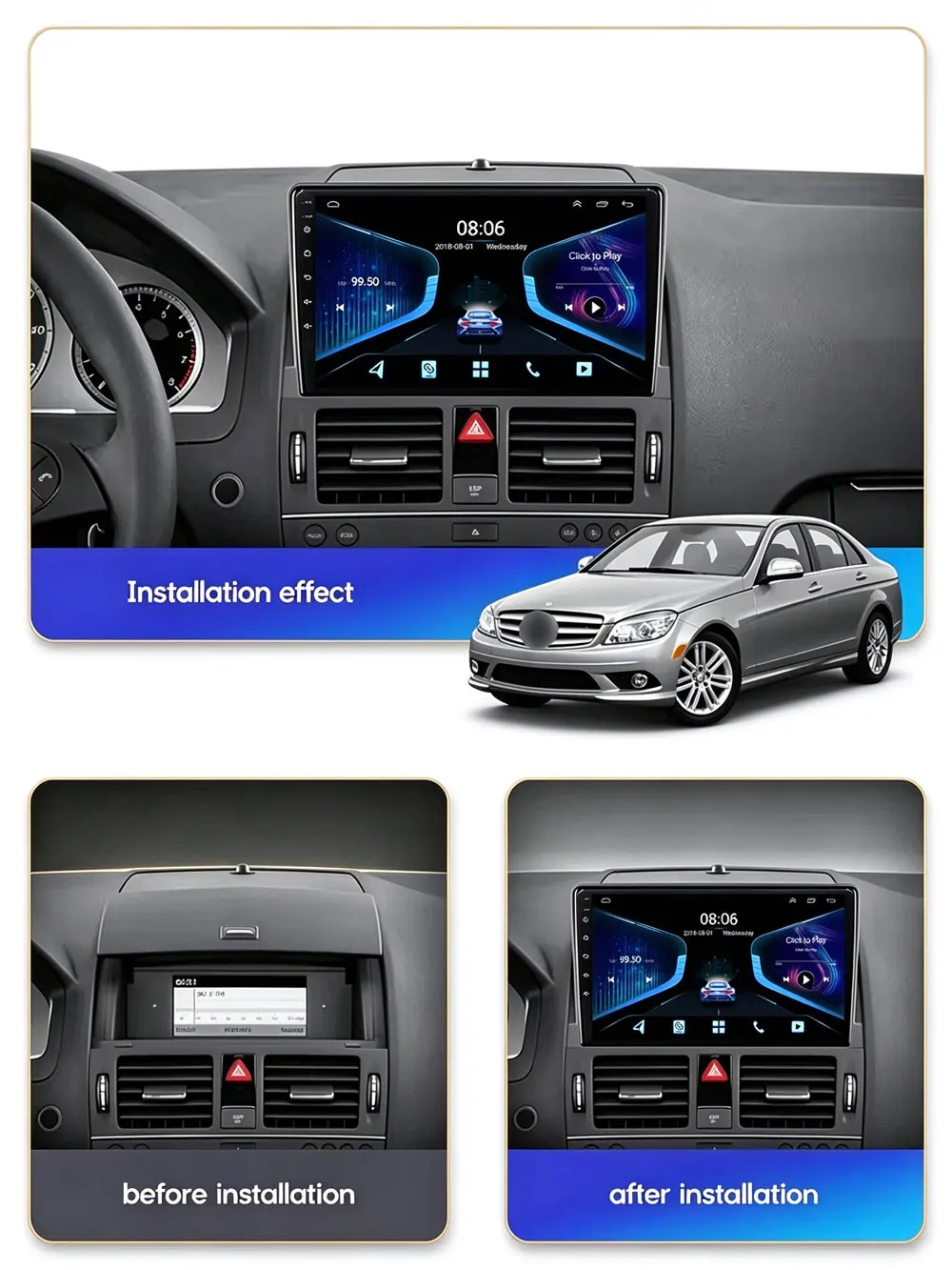 Cortex-A76 Octa-Core Android 16 For Mercedes Benz C Class 3 W204 S204 2006 -2011 Car Radio GPS Multimedia Player Auto Radio Wifi