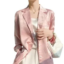 Chinese style thin Satin Blazers 2024 spring and summer new elegant jacquard lapel style loose ladies' suit jacket