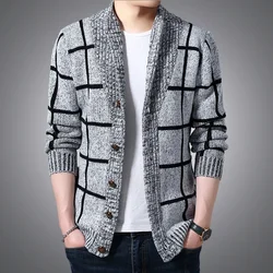 Men Autumn Knitted Sweater Coats Knitting Jumper Slim Fit Pull Homme Man Spring Sweater Men Plaid Cardigan