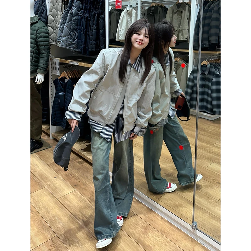 Jaqueta Feminina Retrô Estilo Workwear 2024 Nova Coleção Primavera Outono Casaco Detroit de Alta Qualidade para Início do Outono