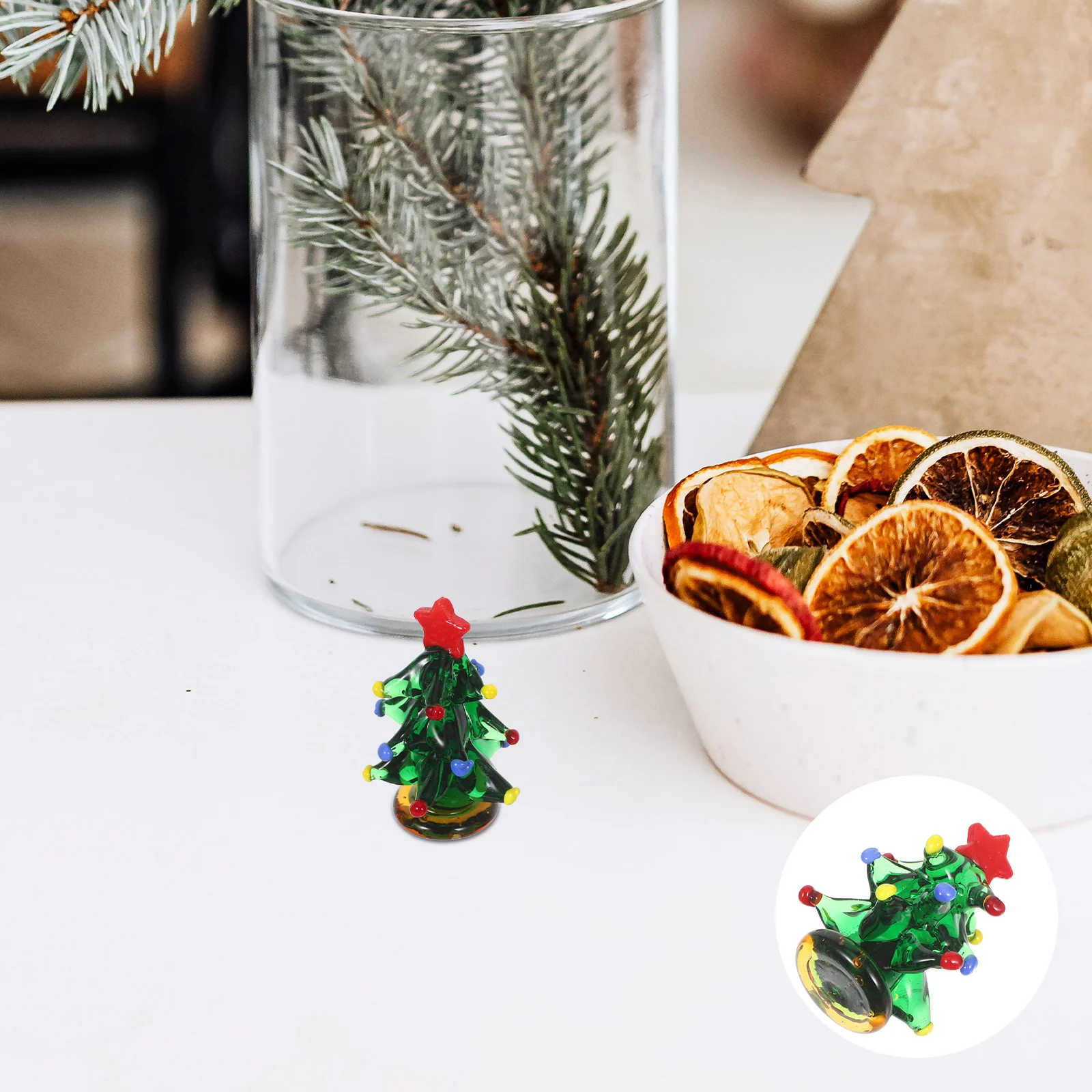 

Glass Christmas Tree Mini Tabletop Decorative Holiday Tree Xmas Present Office Home Decor Mini Glass Ornaments