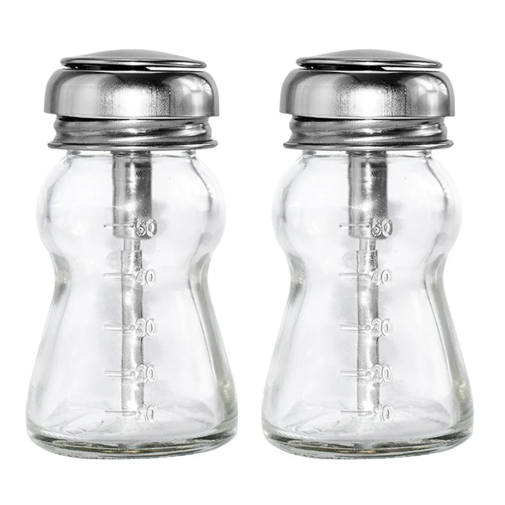 2 個のマニキュアリムーバーボトルガラスポンプ詰め替え可能な透明容器液体保管用詰め替え可能なガラスボトル