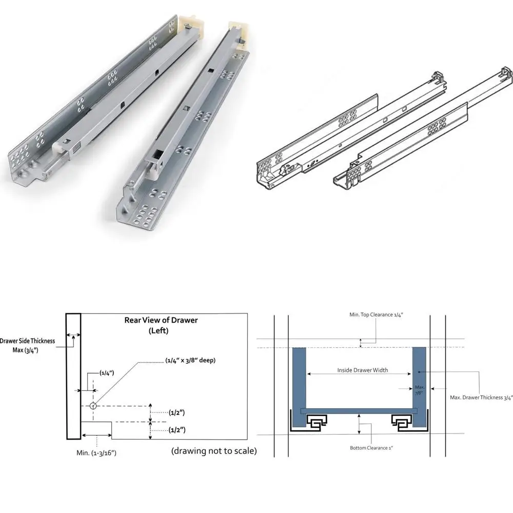

Направляющие для выдвижных ящиков с мягким закрыванием и полным выдвижением, 18-дюймовое скрытое крепление, 4 пары для плавной бесшумной работы