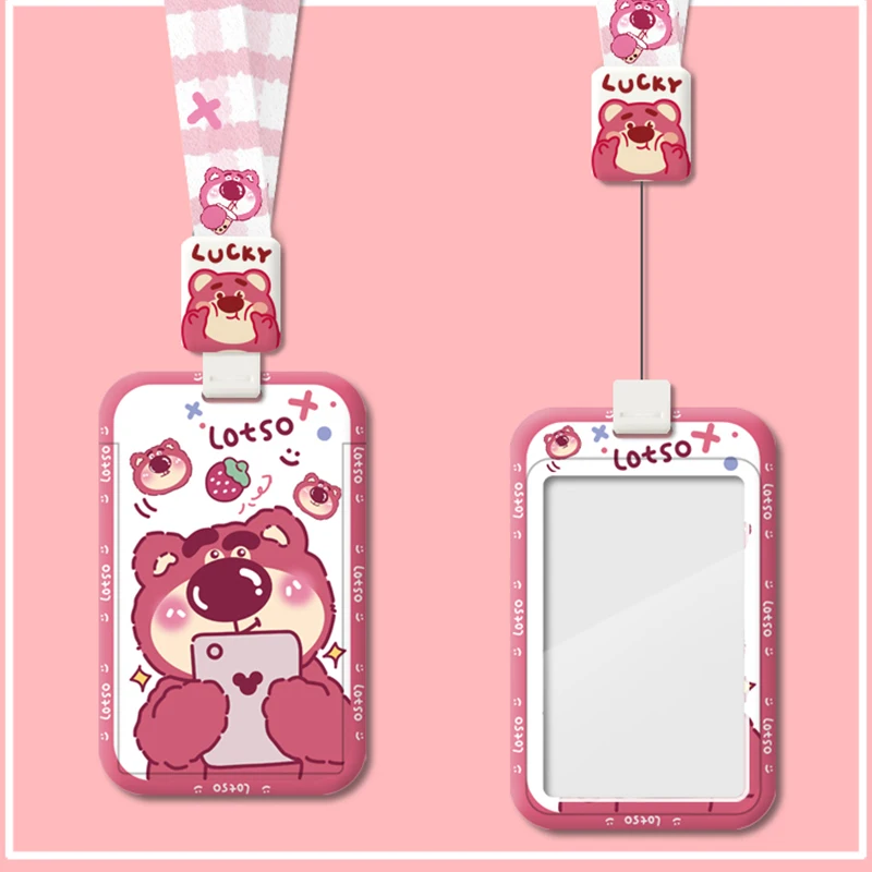 Disney Anime Lotso Lanyard Card Cover Cute Girl Student Campus Bus Holder Scalable Pendant Id Card Meal Card Protective Cover