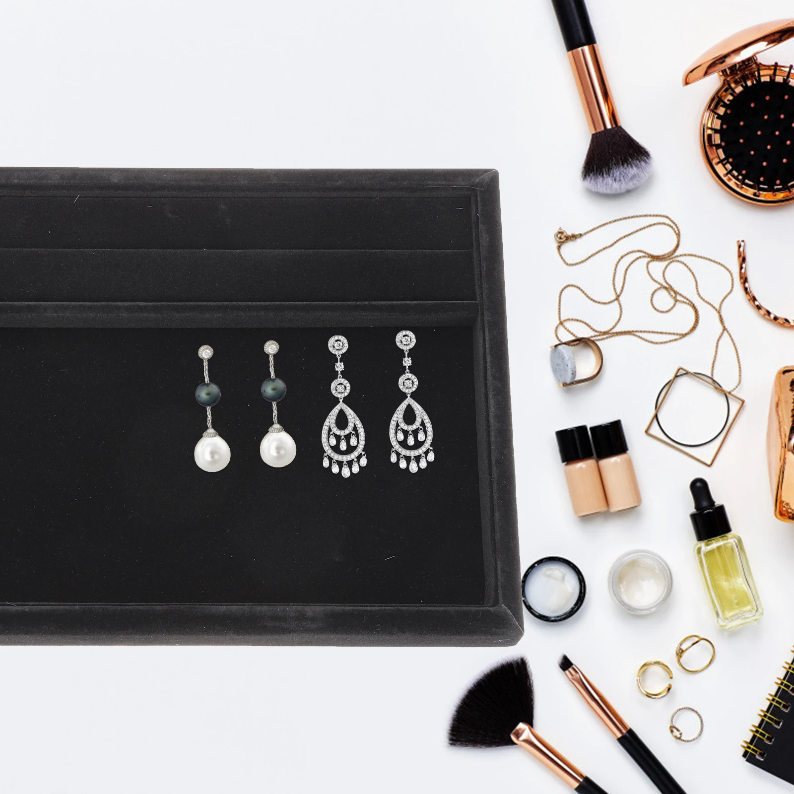 

Black Flannel Jewelry Display Tray Material Grooves Separate Storage Home Store Showcase Trinket ganizer