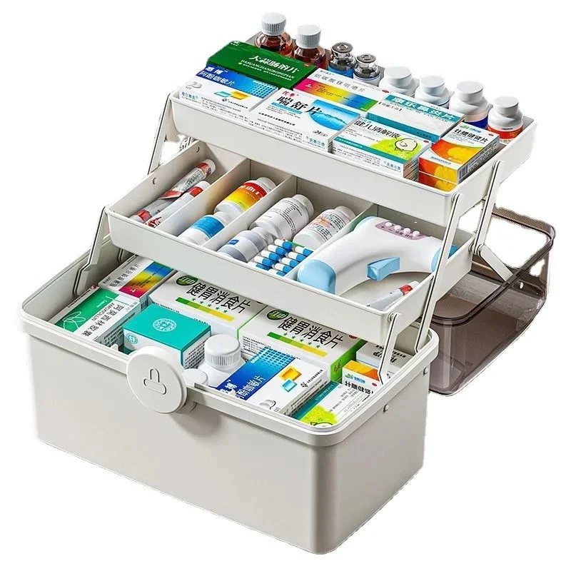 3‑Layer Large‑Capacity Family Medicine Storage Box, Portable Emergency First‑Aid Container for Home Travel Outdoor Use