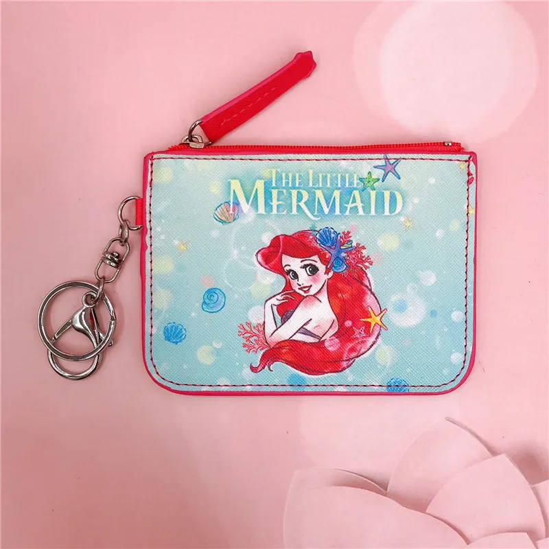 Disney-monedero de princesa sirena para niñas, llavero de dibujos animados de Anime, bolso de tarjeta, BILLETERA, bolsa de almacenamiento, colgante, regalos de cumpleaños