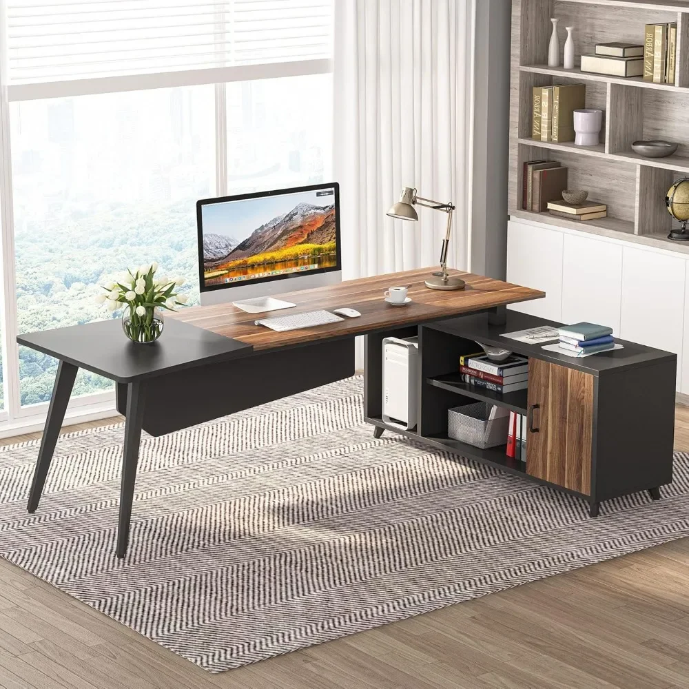 L-Shaped Computer Desk with File Cabinet, 78.74 Inch Large Executive Office Desk with Shelves