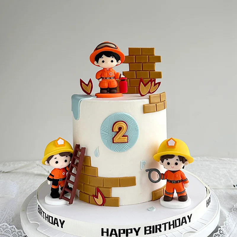 1pcs Fire Hero Theme Cake Decoration Father's Kids Years Old Birthday party Cake Decorations Firefighter Ornaments Cute Gift