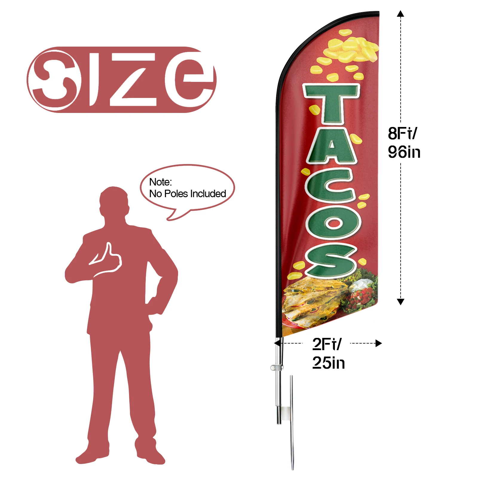 FSFLAG 1PCS 8FT Tacos1 Feather Flag with Pole Kit and Ground Spike Swooper Banner Decorations(No Pole)