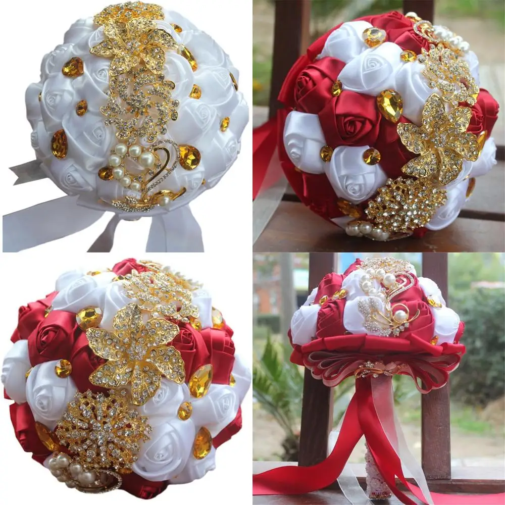 

Брошь ручной работы из хрустальной атласной розы для невест, идеально подходит для свадебного букета и кружевных цветочных композиций