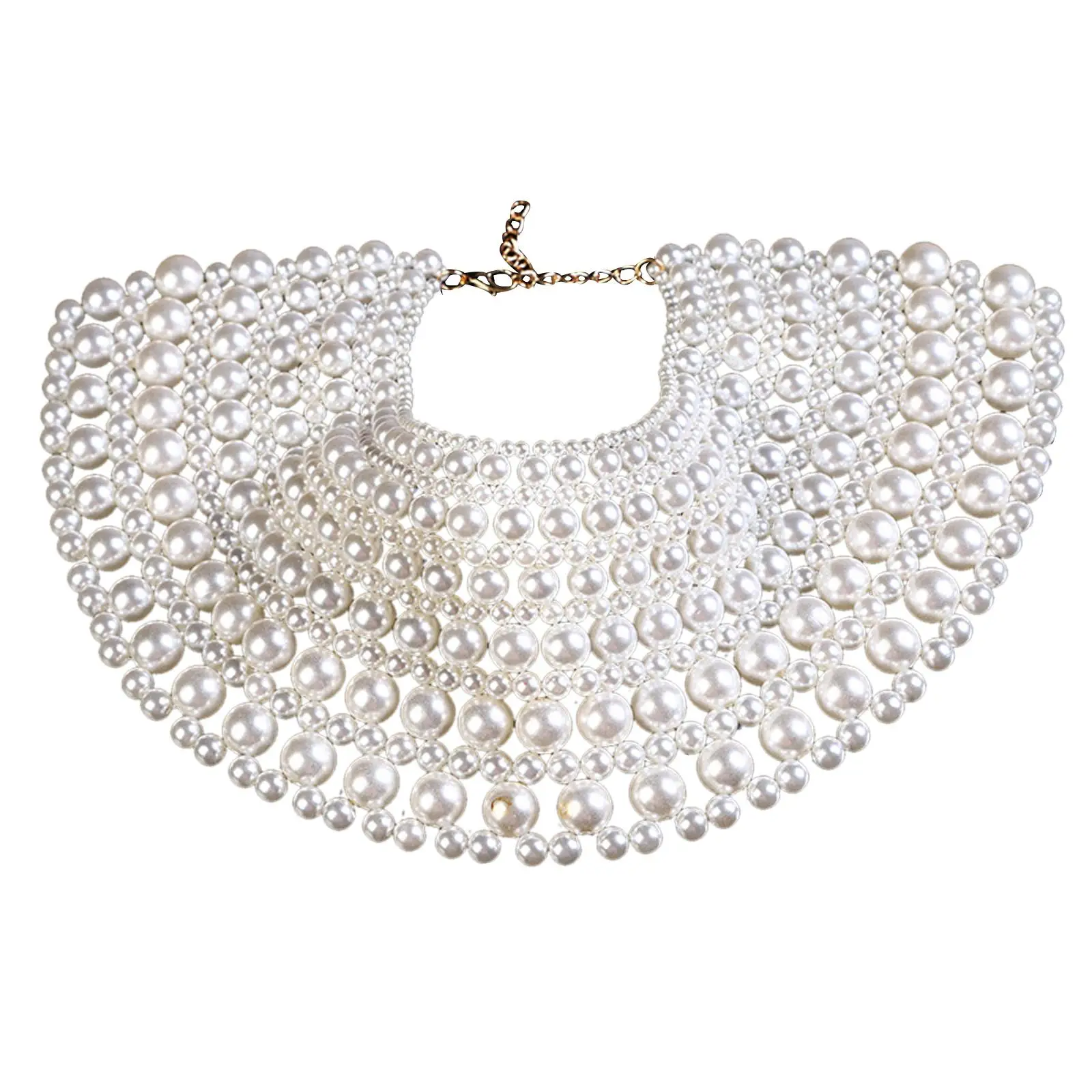 Fshion Multi Lyer Imittion Perl Necklce Sttement Jewelry Shwl Beded Bib Choker Necklce Multi Strnds Choker for Prty