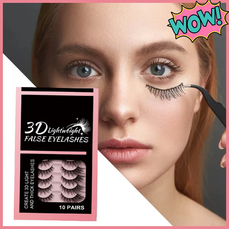 [Paquete de 10] pestañas postizas ligeras biónicas 3D, efecto de maquillaje desnudo Natural, extendido para la esquina exterior, envío gratis