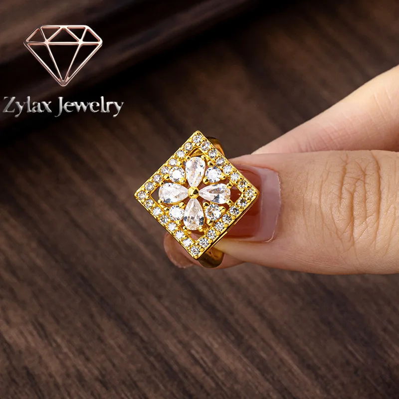 Zylax Jewelry Green Zircon-Inlaid Open Ring Women 24K Gold AU999 - Elegant gold-green contrast, user-friendly open design, soft
