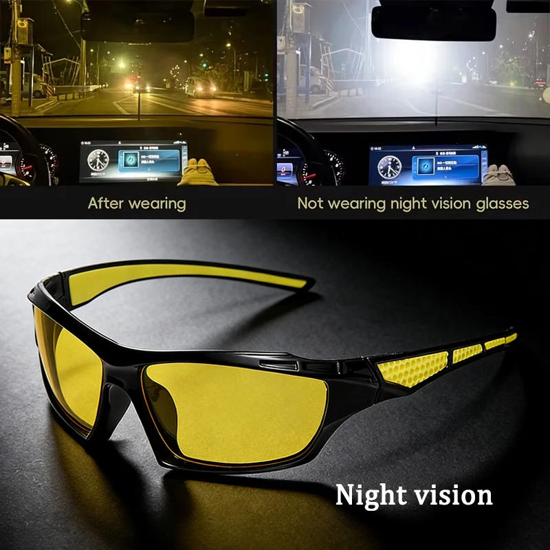 

Night Vision Glasses For Women Men Vintage Outdoor Sport Biking Sunglasses Oversized Driver Anti-Glare For Night Driving Glasses