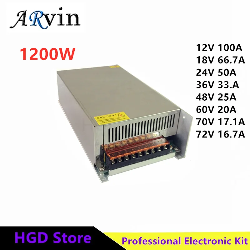 

1200W Switching Power Supply DC 12V 18V 24V 36V 48V 60V 70V 72V AC 100-240V SMPS CNC Adjustable Voltage For LED Stirp Motor