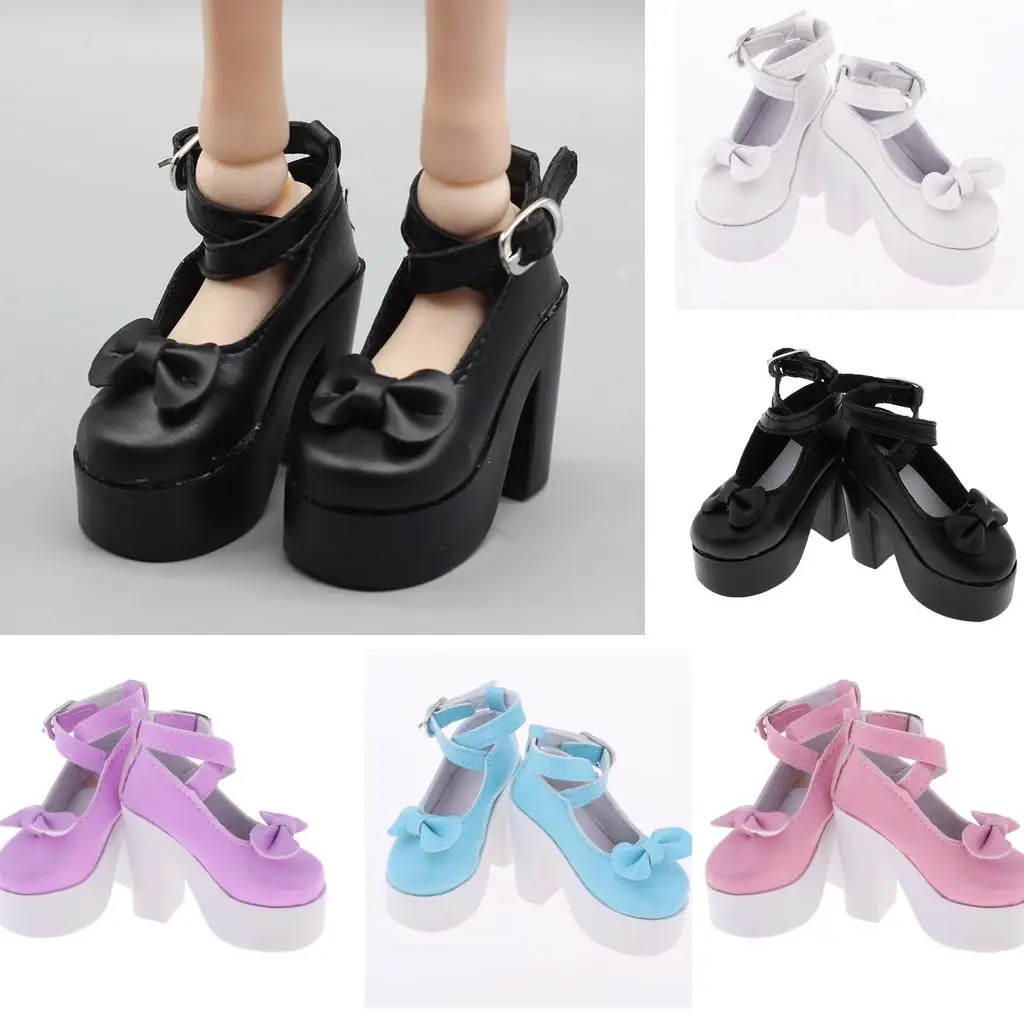 Scarpe con Tacco Alto e Fiocco Colorato per Bambole BJD 1/3, Materiale PU, Tacco Grosso, Sandali Eleganti per Bambole