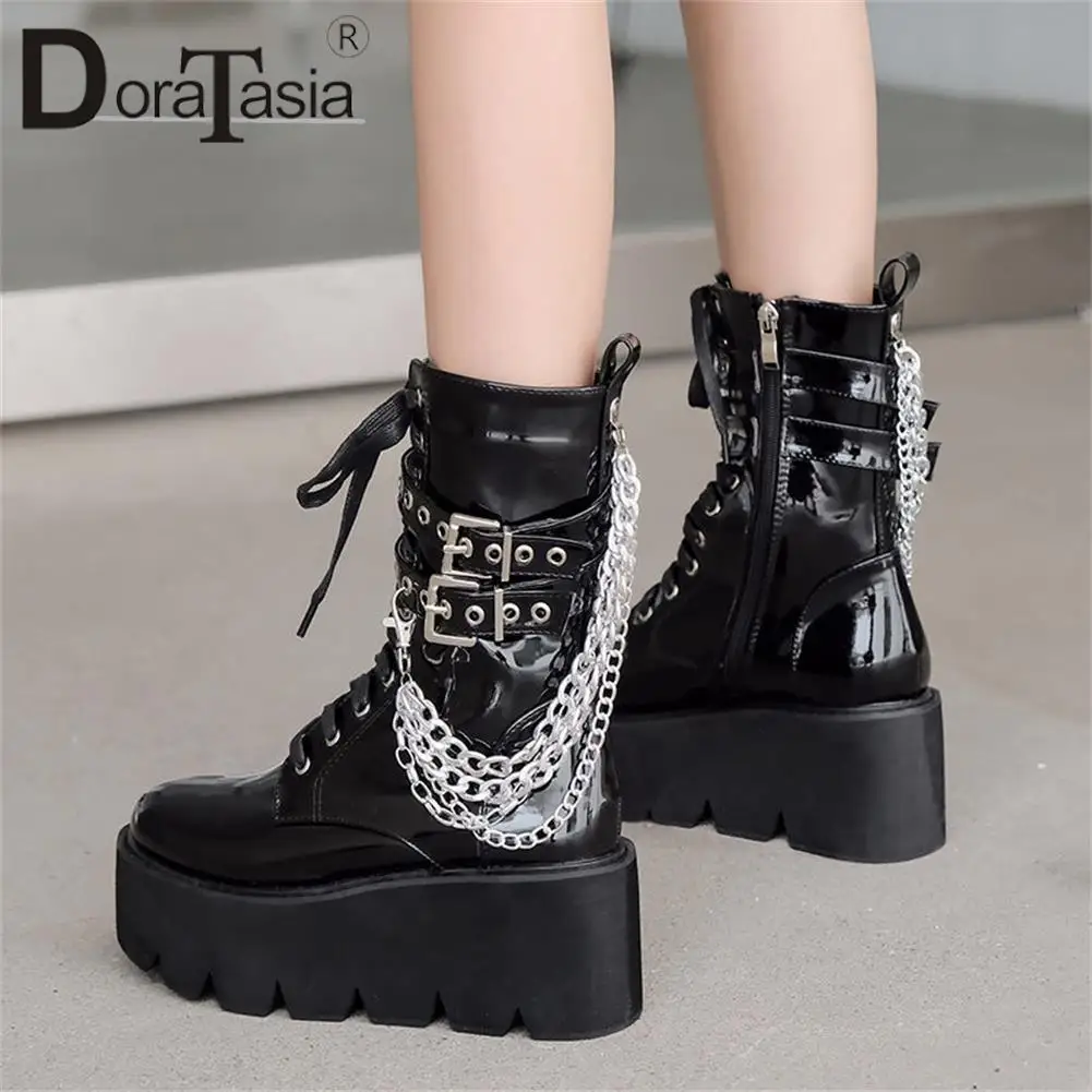 

Brand New Ladies Platform Boots Fashion Chain Buckle Punk Wedges High Heels women's Boots Casual Party Goth Street Woman Shoes