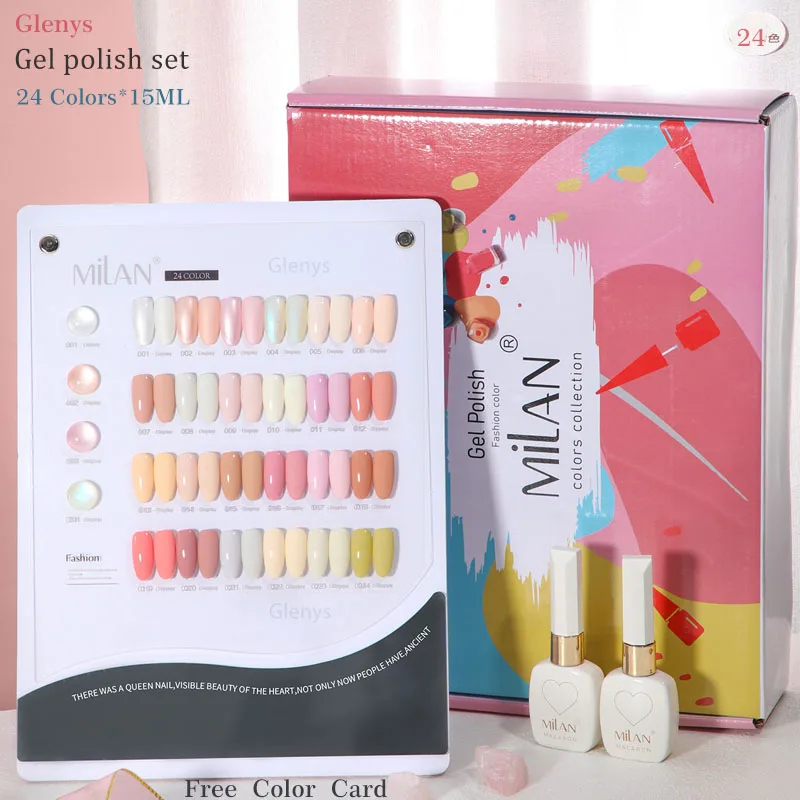 

Glenys 24 color small milk jasmine nail polish tape color card semi permanent immersion gel latest nail art varnish set 15ml