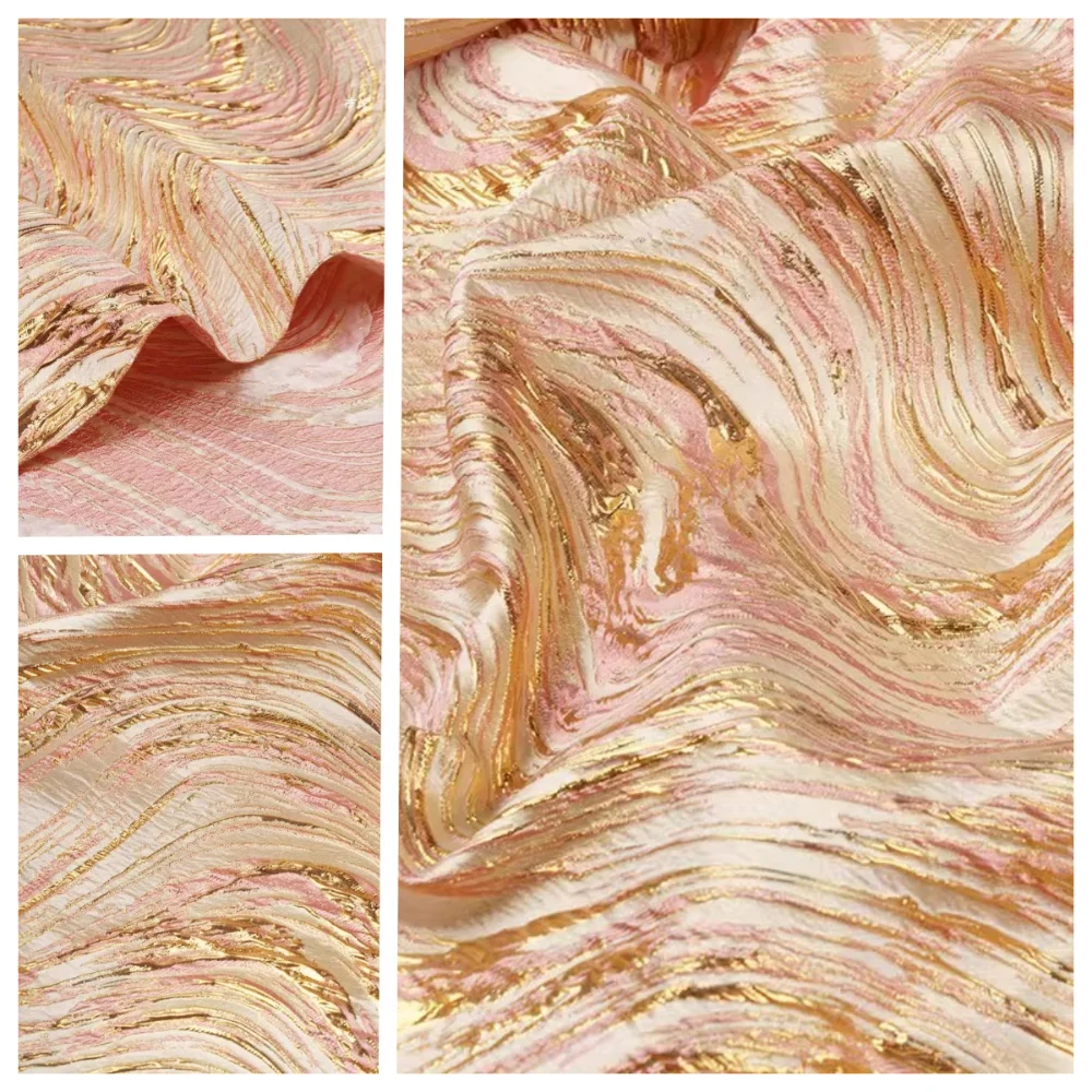 

Wave Relief Gold Wire Jacquard Fabric for Chinese Style Water Ripple Line Clothing Fabrics Diy Sewing Per Meter Material Cloth