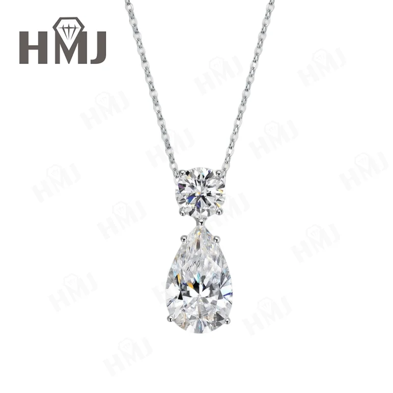 Moissanite Custom Pendant 925 Sterling Silver Pear Round Cut Total 5/9.5CT D Color With GRA For Ladies Birthday Gift Jewelry