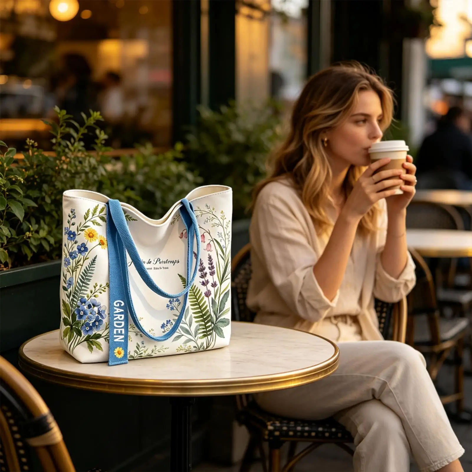 Canvas Tote Bag Floral Print Handbag Large Capacity Laptop Storage Shoulder Bag for Commuting Shopping Beach Birthday Gift