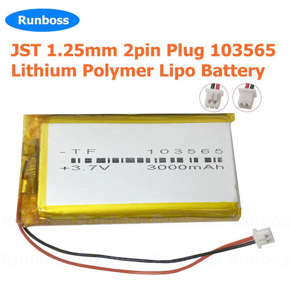 JST 1.25 mm Plug 103665 Lithium Polymer Lipo Battery 3.7V 3000mAh For Open source console Miyoo Mini Plus Game Machine Battery