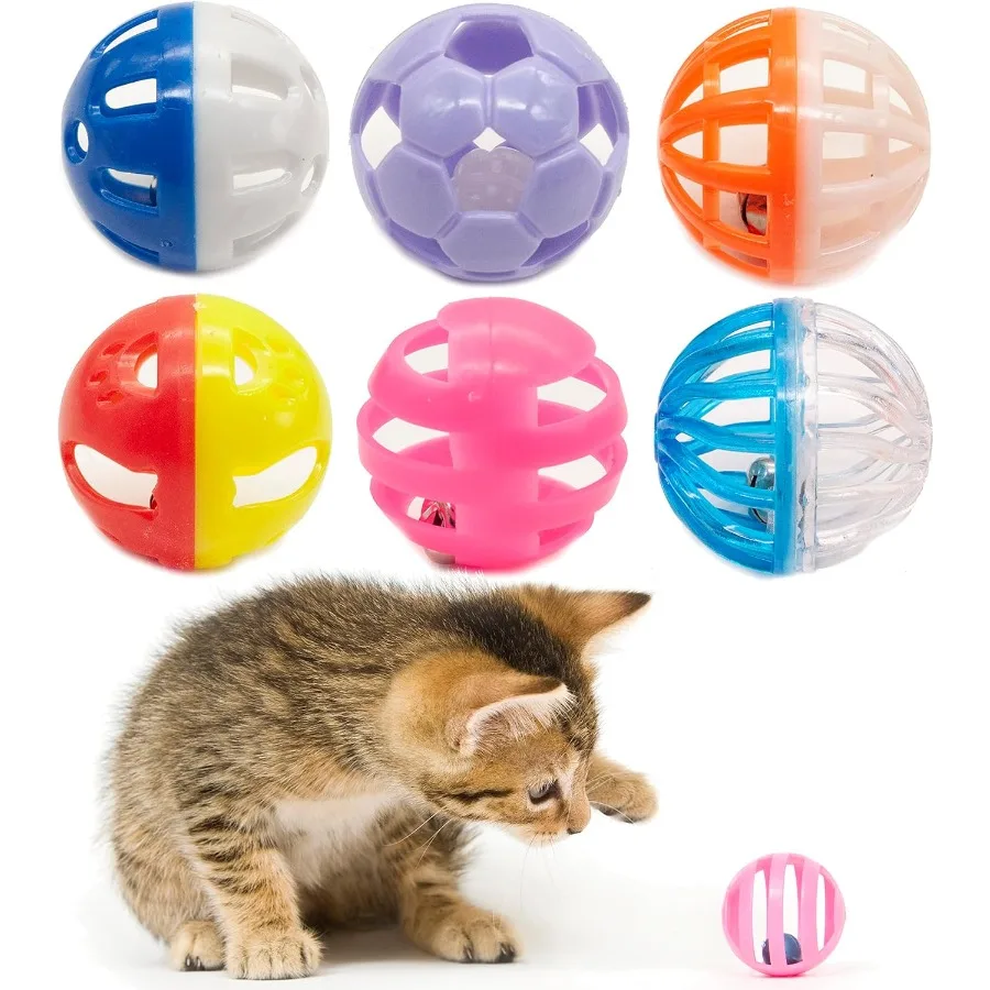 Paquete económico de 12 Uds., bola de plástico, juguetes para gatos, celosía Ba con campana, cascabel, caja de regalo de juguete para gatitos, 1,5 ", 6 estilos