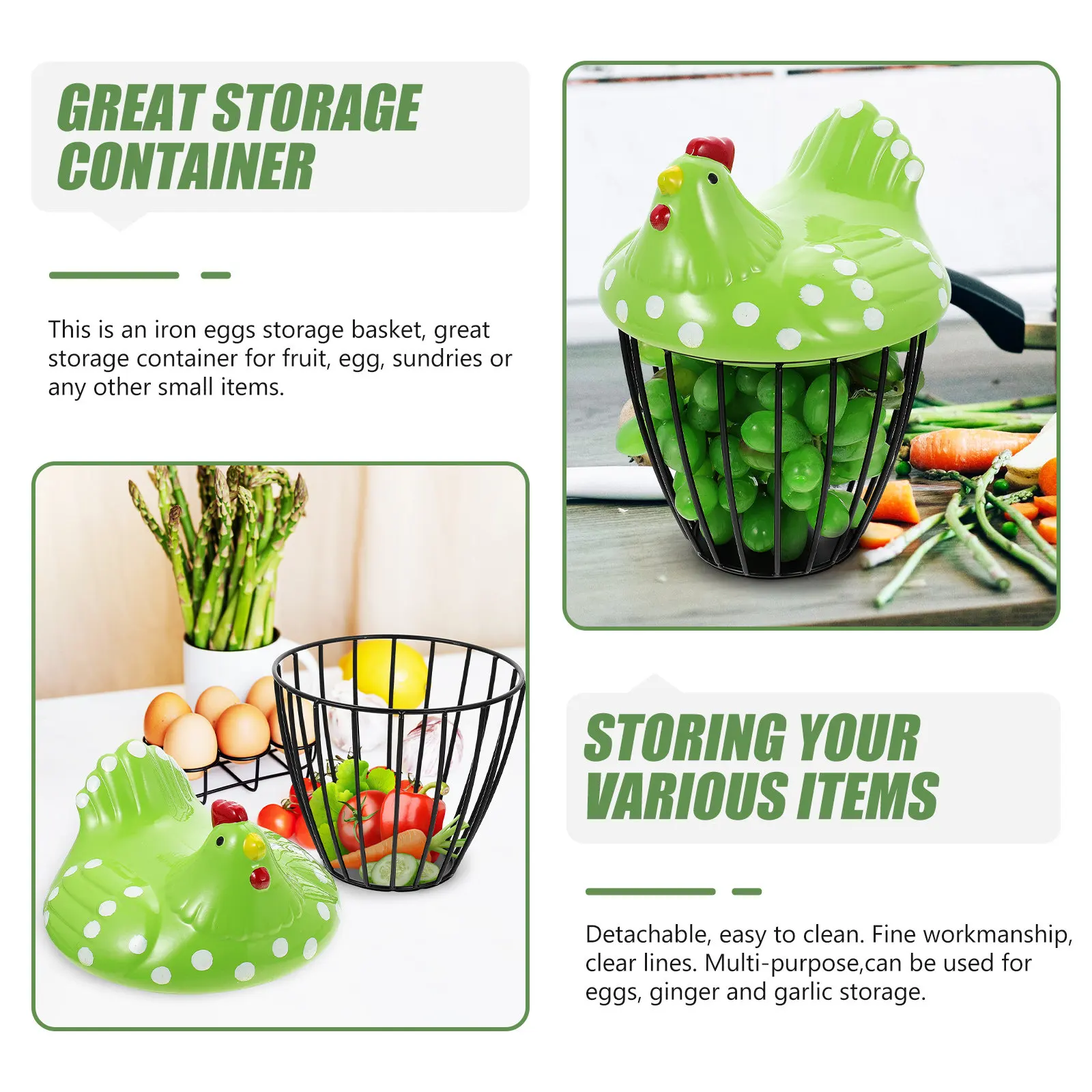 

Прочная железная корзина для яиц и картофеля, многофункциональный контейнер для хранения фруктов с изысканной отделкой, декоративный элемент для дома